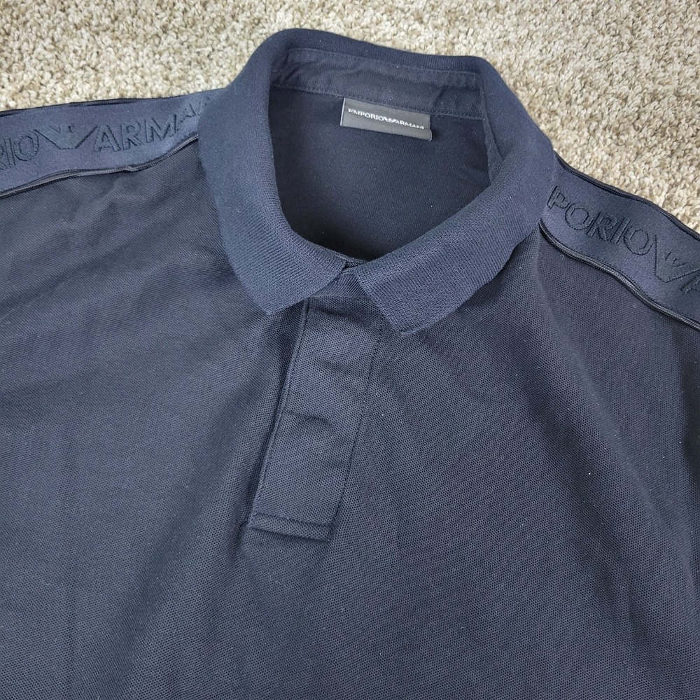 Emporio Armani Mens 2XL Solid Black Shoulder Band Stretch Knit Polo Short Sleeve